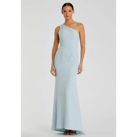 Ieena for Mac Duggal Blue One Shoulder Jersey Mermaid Gown - Size 6 - NWT - Picture 1 of 6
